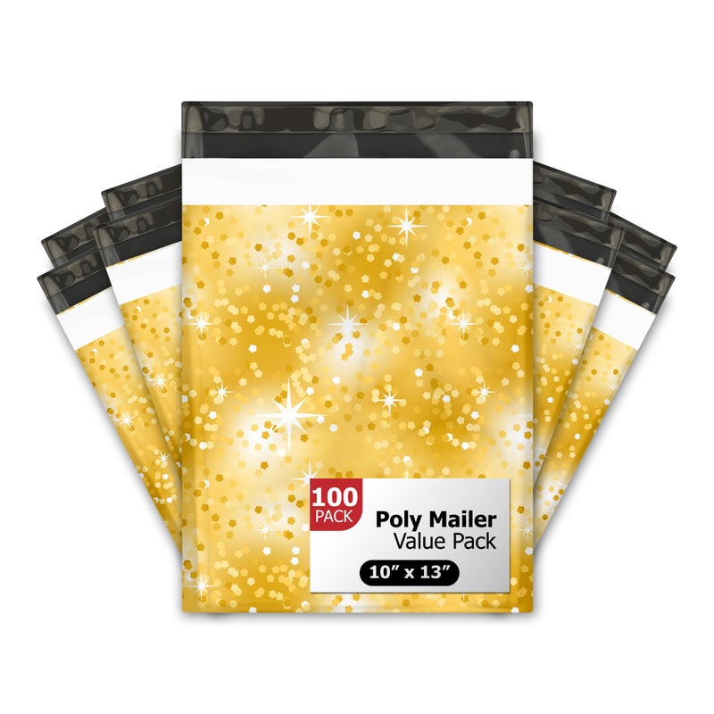 Pro Supply Global 10x13 (100) Gold Confetti Designer Poly Mailers Waterproof Self Sealing Tear Resistant Polymailers Shipping Envelopes Premium Printed Bags For Small Businesses - Image 1